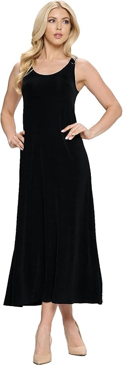 Jostar Women's Tank Long Dress Sleeveless Scoop Neck Casual Solid Swing Flowy T Shirt One Piece
