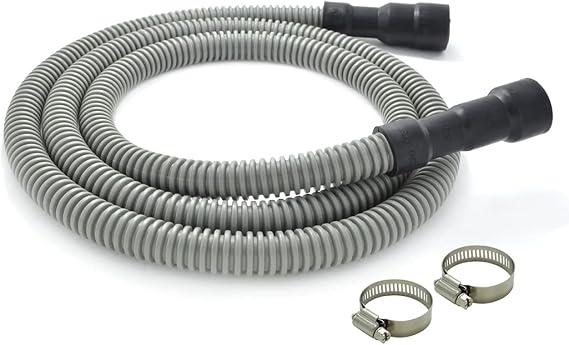 TTFLEX 6 FT Dishwasher Drain Hose, Flexible Dishwasher Discharge Hose | Trimmable End:5/8", 3/4", 1" ID, for Dishwasher Outlet, Garbage Disposal, Air Gap, Sink, with Stainless Steel Clamps