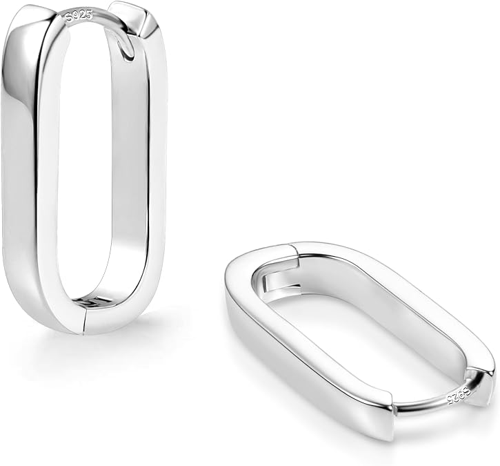 Silver Hoop Earrings for Women Small Square 14K Gold Hoop Earrings