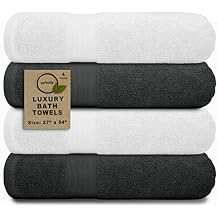Luxury Bath Towels Set of 4 (27 x 54) | Towels for Bathroom | Super Soft | Highly Absorbent Towels for Home, Spa, Gym (Grey-White)