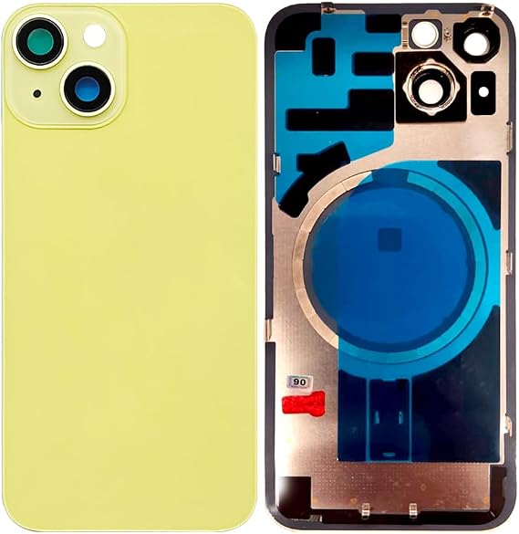 1個/ロット バッテリーカバーガラス iPhone 14用 バックハウジング 交換部品 メタルプレート マグネット iPhone 14 2in1用 ビッグホールバックガラス リアドアケースイエロー