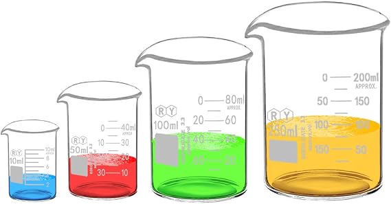 4-Piece Borosilicate Glass Beaker Set, 10-250 mL