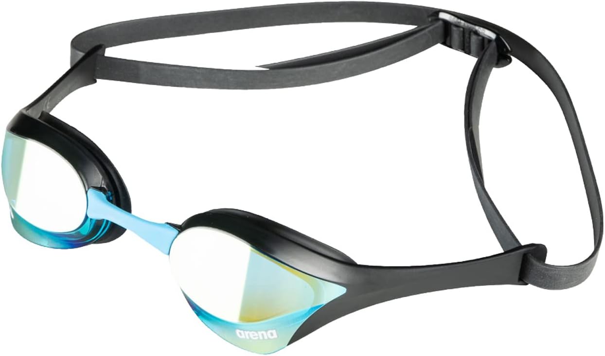 Heywood Arena Unisex Cobra Ultra Swipe Racing Swim Goggles for Men and Women Swipe Anti-Fog Technology Polycarbonate Mirror Lens, AquaBlack