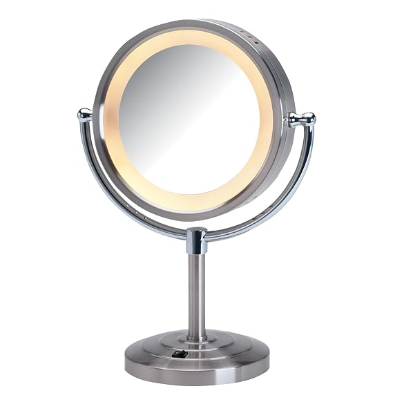 JERDON Lighted Makeup Mirror with 5X Magnification - Nickel - HL745NC
