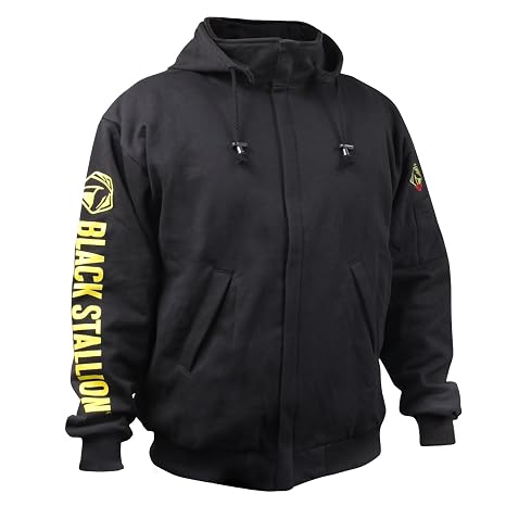 Black Stallion (JF1331-BK) Full-Zip Hooded Sweatshirt, 12 oz Flame & Abrasion Resistant Cotton Knit Fleece, Layer with Welding Jacket, Removable Hood, 3X-Large, Black