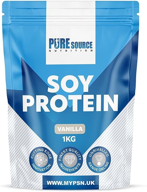 Pure Source Nutrition Soy Protein Isolate Powder (90% Protein) 1Kg Vanilla SOYA Protein Vegan Powder for Superfood Supergreens Dairy Free Plant Based Protein (1Kg, Vanilla)