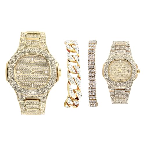 Blinged Out King and Queen Hip Hop Watch Set Perfect for Power Couples!! to Flaunt On and Off The Dance Floor - ST10325ST10364 His and Hers