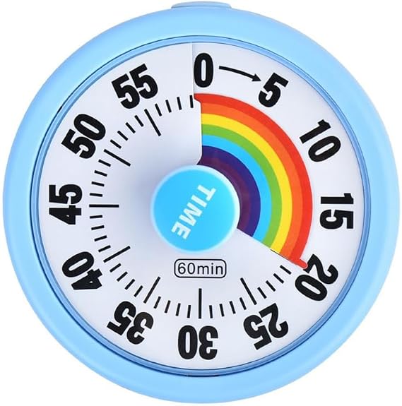 Mateju Visual Timer for Kids, Silent 60 Minute Multicolor Rainbow Visual Countdown Timer for Kitchen Classroom, Focus Training for Kids and Adults, Pomodoro Time Management Tools (Blue)
