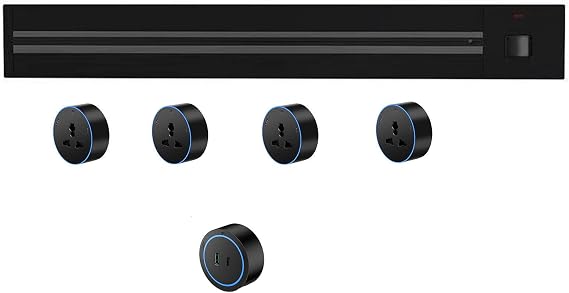 Track Socket, 8000W Wall-Mounted Power Slide Rail Wiring Board + 2500W Adapter, Suitable for Kitchen Office,Black-60CM