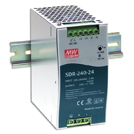 MEAN WELL SDR-240-24 AC to DC DIN-Rail Power Supply, 24V, 10 Amp, 240W, 1.5" - 2081086