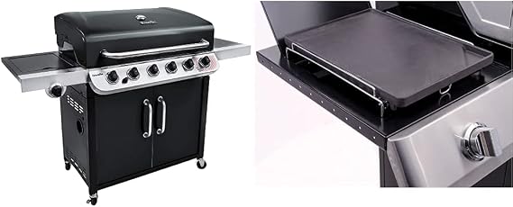 Char-Broil Convective Series 640 B XL - 6 Burner Gas Barbecue Grill, Black Finish & 140 515 - Cast Iron Side-Burner Griddle (Plancha).