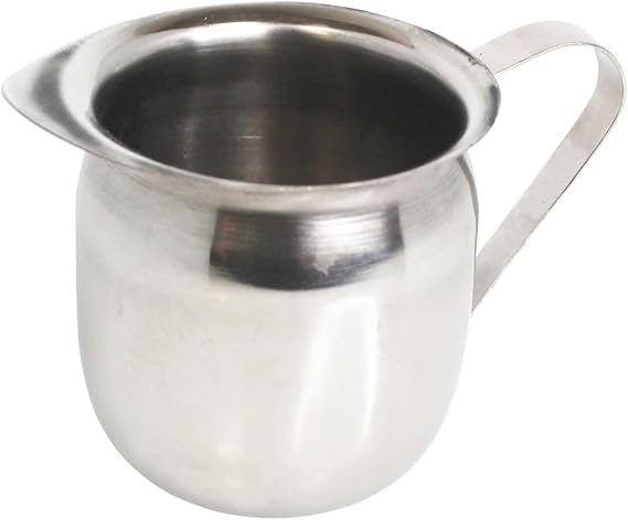 IMUSA Stainless Steel Bell Creamer Pitcher 8 oz Capacity with Flip Top Lid Coffee Bar Accessories for Cream Dispenser Milk Frothing Syrup Sauce and Kitchen Serveware