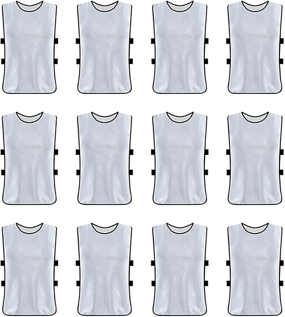 Soccer Training Vest - Scrimmage Team Practice Vests Pinnies Jerseys with Flexible Side Bands for Youth Adult Sports Basketball, Soccer, Football, Volleyball, Cool & Breathable(Pack of 12)(White)