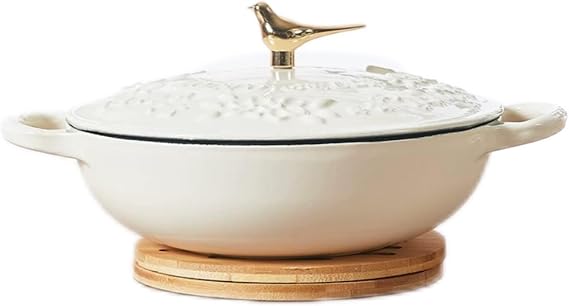 Enameled Cast Iron Dutch Oven with Lid Non Stick Dutch Oven Pot Sturdy Ovenproof Stockpot Cookware Enamelled Cooking Pot Garden Series Oversized Handles (White) (1.7Qt)