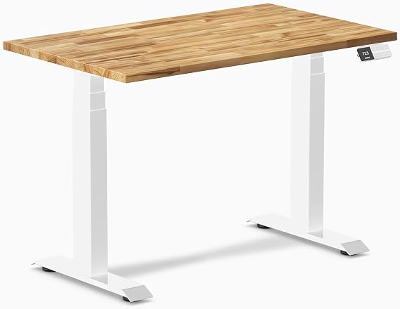 Desky Dual Mini Hardwood Sit Stand Desk Acacia 40" White