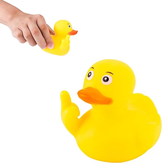 Rubber Ducky, 2.68x3.07in Cute Shape Large Middle Finger Rubber Duck Yellow Funny Ornaments Duck for Car Dashboard Desktop Computer Monitor Decor