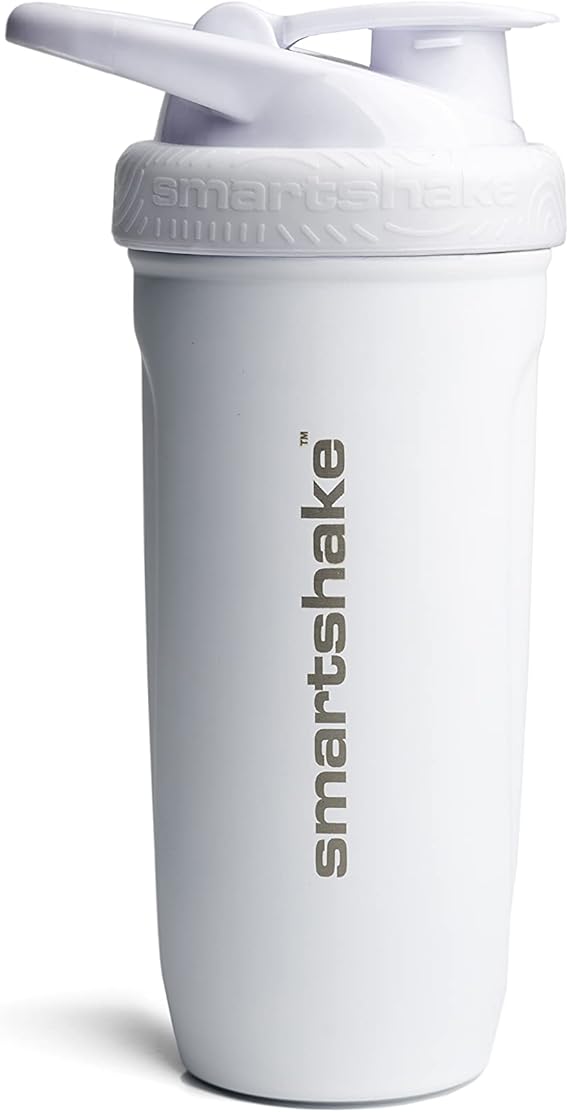 Smartshake Reforce Stainless Steel Protein Shaker Bottle - Non Insulated Unisex Gym Bottle | Metal Shaker Bottles - 900 ml | 30 oz - Leakproof Screw-On Lid - DEHP & BPA Free (White)