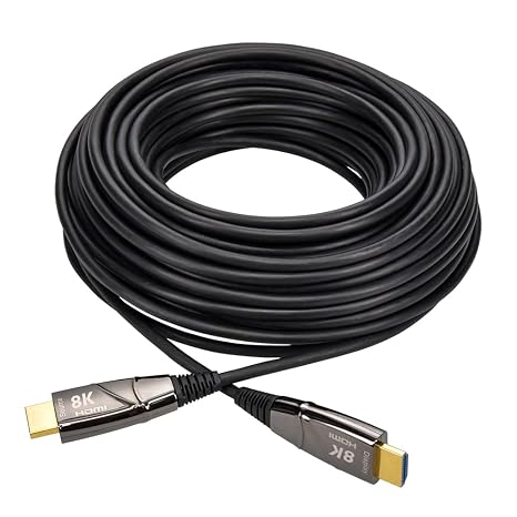 60Ft 8K/60Hz 48Gbps Bandwith eARC High Speed HDMI 2.1 Active Fiber Optic HDMI Cable, Commercial Grade 8K High Speed Long Fiber Optic HDMI Cable