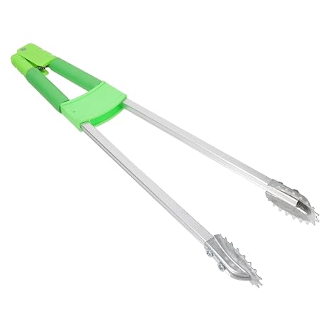 Trash Grabber Short Handle Iron Pick up Tool for Outdoor Cleaning | Ergonomic Non Skid Grip, Portable Waste Picker for Household Jobs, Light Green Finish, Elderly Use