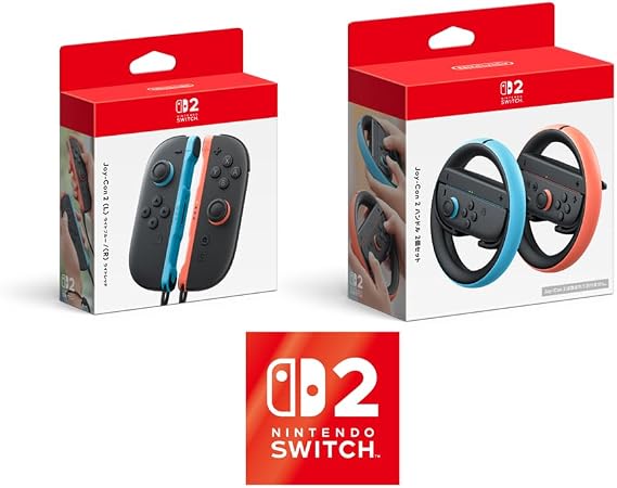任天堂純正品Joy-Con 2 L ライトブルー/R ライトレッド & 任天堂純正品Joy-Con 2 ハンドル 2個セット 限定特典Nintendo Switch 2 ロゴデザインステッカー 同梱