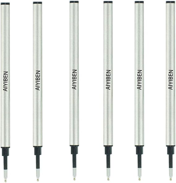 4.37 inch Rollerball Pen Refills, Roller Ball Fine Point 0.5mm, Black Ink Refill Pack of Replaceable Pen Refills Medium Point (6 Pack)