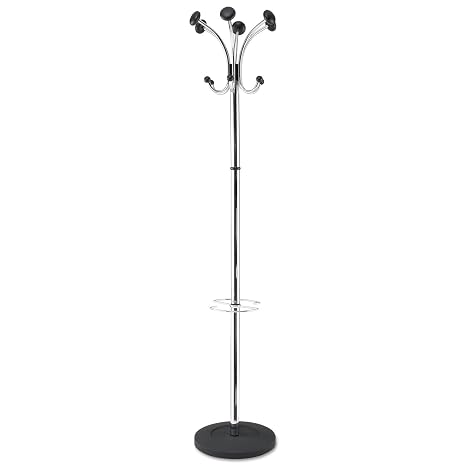 ALBA PMCLAS Chromy Coat Stand, 12 Knobs, 16w x 16d x 70-1/2h, Chrome/Black
