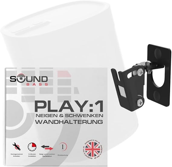 Sound Bass Play 1 Wall Mount Black Compatible with Sonos Play:1 Only Adjustable Swivel & Tilt Mechanism Mounting Bracket Includes All Fixings