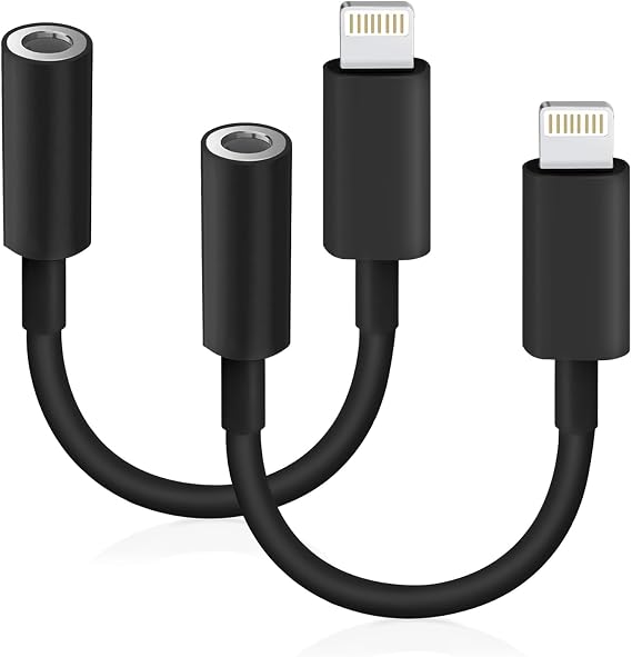 Lightning to 3.5mm Headphone Jack Adapter [Apple MFi Certified] Hi-Fi Stereo Sound, Full Function Control, Compatible with iPhone 14/13/12/11/X/8 & More for Music, Calls & Car AUX Black 2Pack