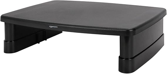 Amazon Basics Height Adjustable Monitor Stand Riser with Storage Organizer, 3-Level Stackable Design, Durable ABS Plastic, Supports up to 22lbs, for Monitors & Laptops, Black