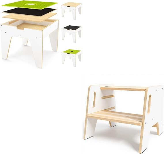 WINGYZ 4-in-1 Activity Table & White Step Stool Set