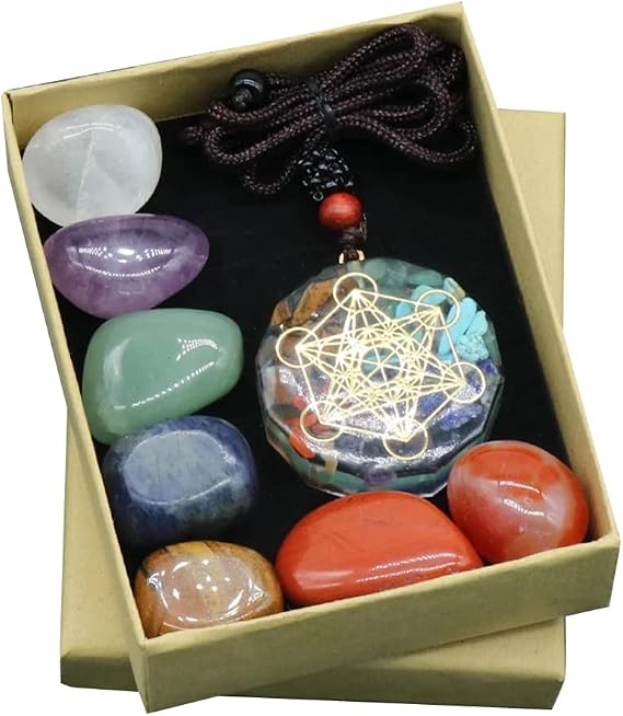 Seven Chakra Set Natural Aura Mixed Crystal Home Decoration Healing Polished Gemstone Collection Amulet Necklace