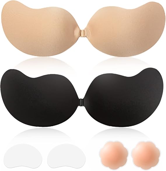 Sticky Bra Backless Adhesive Strapless Invisible Push Up Stick on Bras for Women Dresses 2 Pair Reusable Nipple Cover