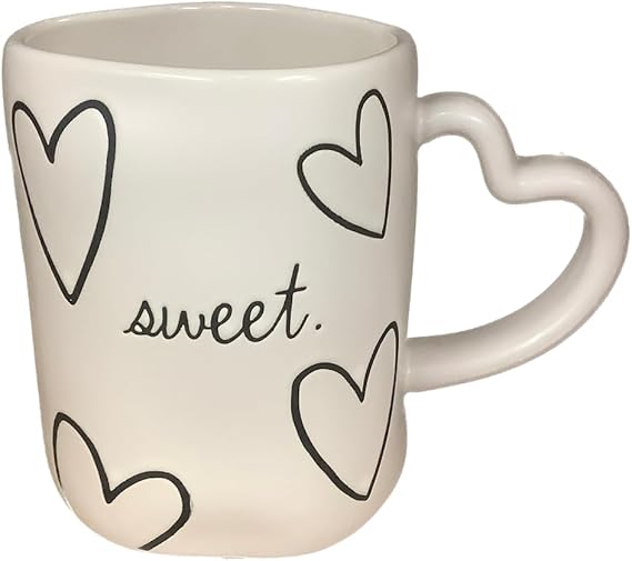 Rae Dunn Valentine's Day Valentines Cream White Coffee Tea Mug (Sweet with Heart Pics & Heart Handle)