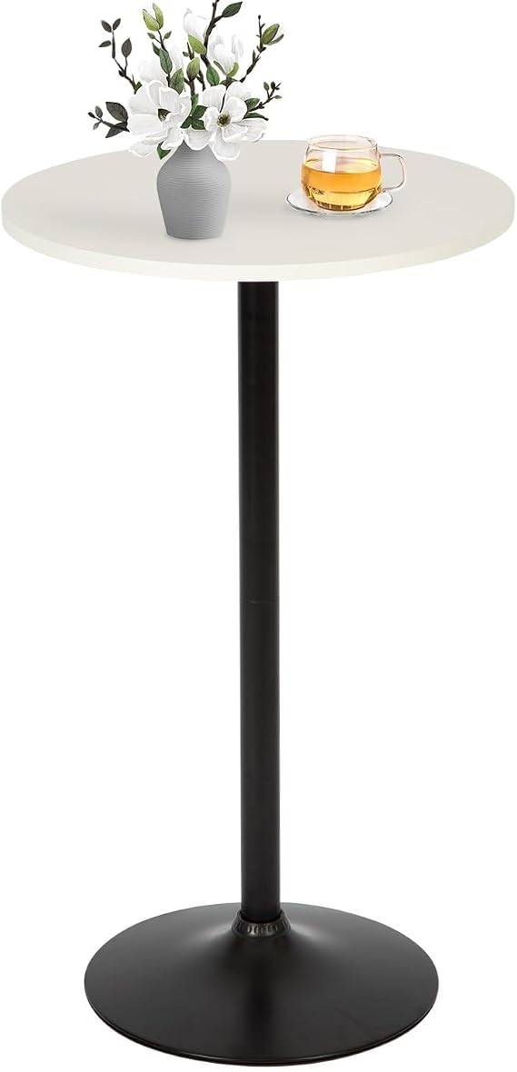 Round Bar Table 40" Height Modern High Top Pub Table with Solid Top & Sturdy Metal Base, Cocktail Table for Bistro, Home, Kitchen or Dining Room, White
