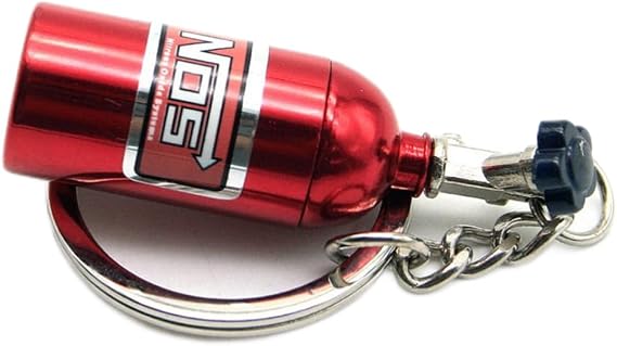 Creative Stylish NOS Mini Nitrous Oxide Bottle Keyring Key Chain Ring Keyfob Stash Turbo Keychain Red NOS Key Chain