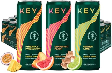 KEY 36-Pack Bundle - Ketone Energy Drink - Pineapple Passionfruit, Ginger Lime, Grapefruit Peach - Sugar Free, All Natural, Long Lasting Energy, Optimal Green Tea Caffeine & L-Theanine