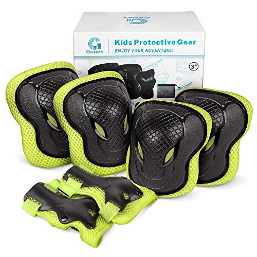 Gonex Kids Skateboard Knee Pads Elbow Pads with Wrist Guards, Skate Pads for Youth 6 in 1 Protective Gear Set for Skateboarding Skating Cycling Scooter Bike, Green M