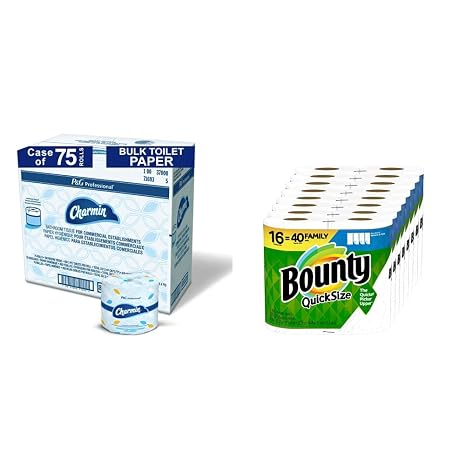 Charmin Professional Toilet Paper Bulk for Businesses, Individually Wrapped for Commercial Use, 2-ply Standard Roll with 450 Sheets/Roll (Case of 75) and Bounty Quick-Size Paper Towels, White, 16 Family Rolls = 40 Regular Rolls