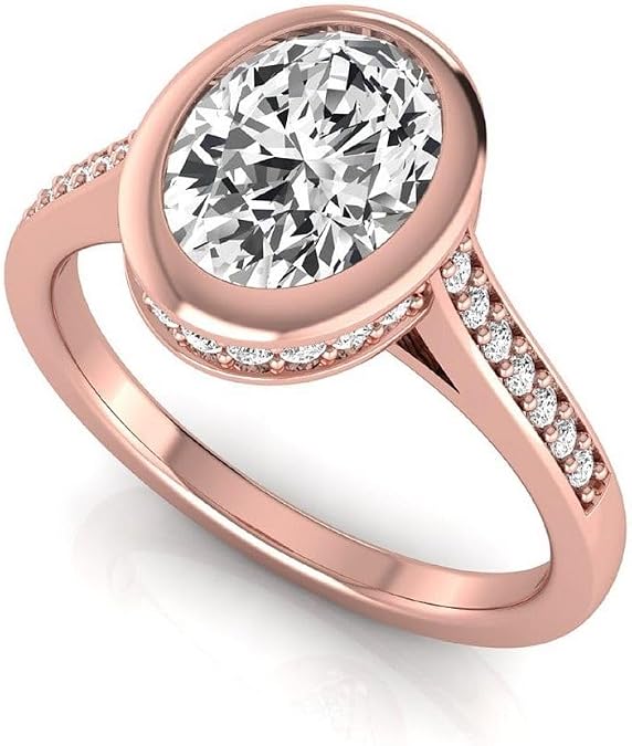 IGI Certified 1.73 Carat Oval & Round Cut Lab Grown Diamond Bezel Set Solitaire Accent Engagement Ring for Women 14K Gold (1.5 Ct, G, VVS2)