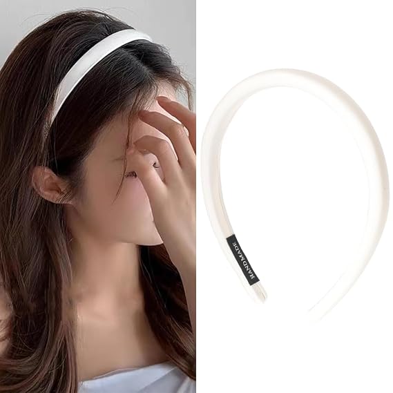 White Padded Satin Hairband. Elegant and Classic Design. Hair-Friendly Accessory. Non-Slip and Crease-Free. For Women and Girls. 1 Count