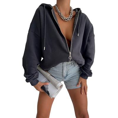 Argeousgor Womens Cute Zip Up Y2K Hoodies Fall Jacket Oversized Casual Drawstring Hooded Sweatshirts with Pockets Streetwear