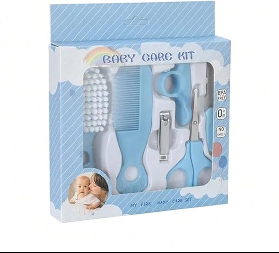 Baby Care Kit, 6-Piece Grooming Set with Comb, Brush, Scissors and Nail Tools (Blue)