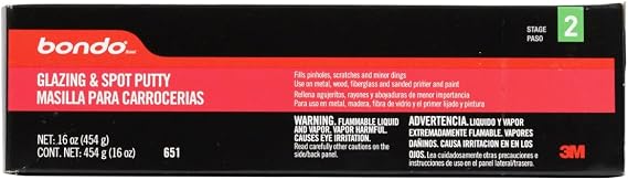 bondo Glazing & Spot Putty, Fills Pinholes, Scratches, Minor Dings & Hairline Cracks, 16 oz, 1 Tube, Ideal for Metal, Fiberglass, Wood, and Sanded, Primed, or Painted Surfaces (00651)