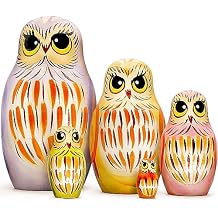 AEVVV Owl Nesting Dolls Set of 5 pcs - Matryoshka Doll with Owl Figurines - Owl Decor - Handmade Wooden Owls
