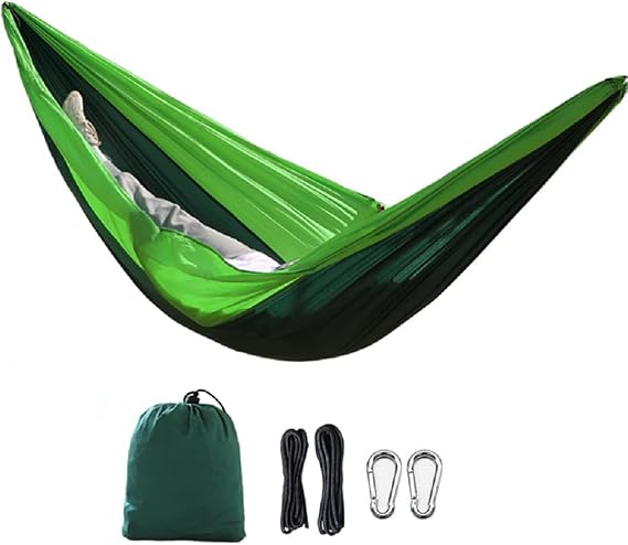 Camping Hammock Portable Lightweight Hammock Backpacking, Camping Travel Beach Yard, Single & Double Camping Hammock Nylon, Tree Camping Hammock for Hiking (Green, 1 person 230x90cm)