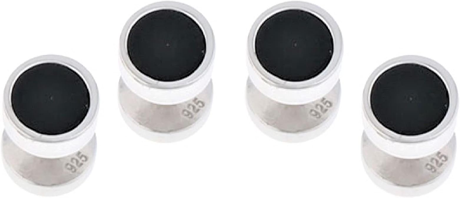 Cuff-Daddy Mens Solid 925 Sterling Silver Black Onyx Tuxedo Shirt Studs with Travel Pouch - 3/8" Groomsmen Party Special Occasions Wedding Tuxedo Shirt Studs - Set of 4