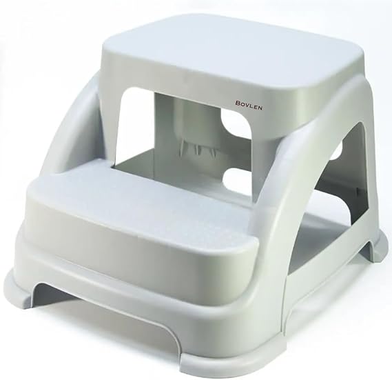 Two-Step Non-Slip Stool - 120 KG Carrying Capacity - Step Stool - Hard Plastic (Grey)
