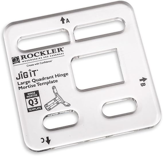 Rockler Q3 Large Quadrant Hinge Mortise Template - Router Jig for Door Mortising - Acrylic Router Template Guide for Precision Hinge Cutouts, Compatible with JIG IT System