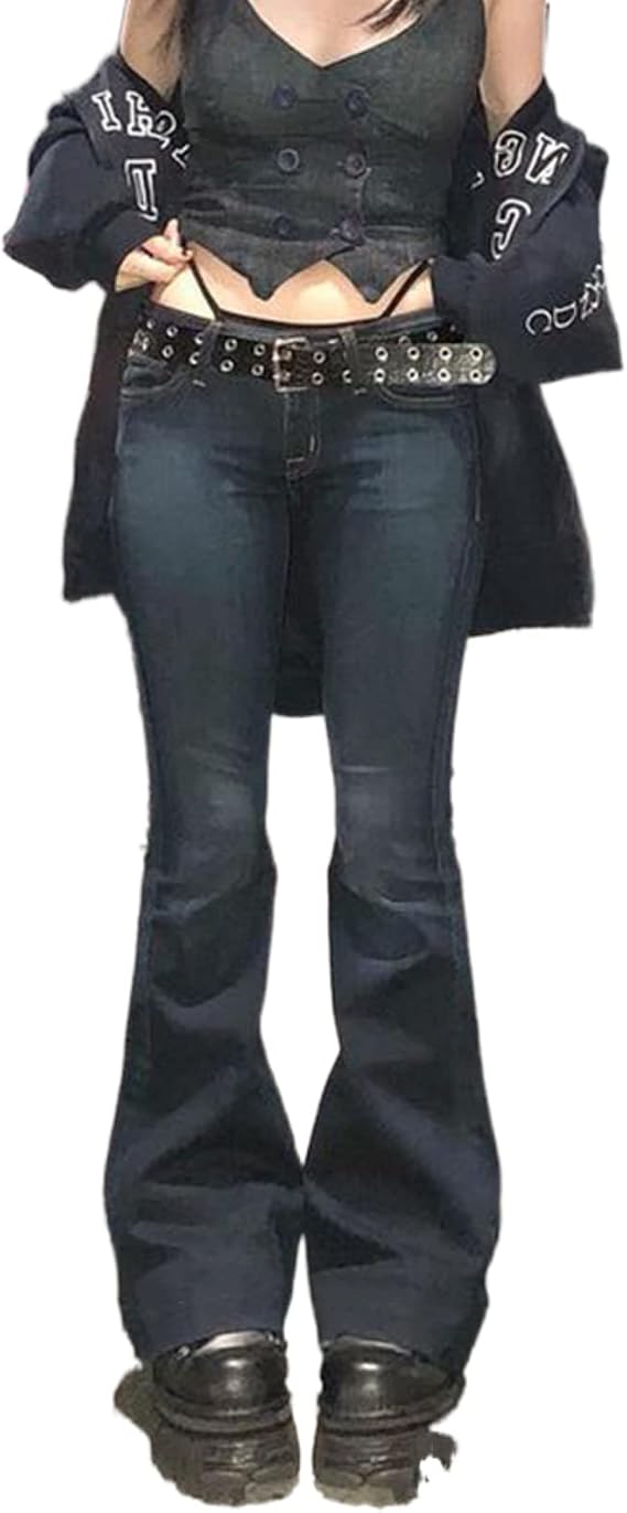 Y2K Cute Low Waisted Flare Trousers Jeans Vintage Aesthetic Cargo Pants Slim Pockets Harajuku Joggers 90s Streetwear