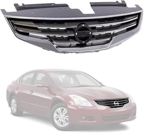 Front Grille Compatible With Nissan Altima 2010 2011 2012 (Sedan) Base S SL Hybrid Front Grill Assembly Replacement Part (With Chrome Shell Frame With Black Insert)